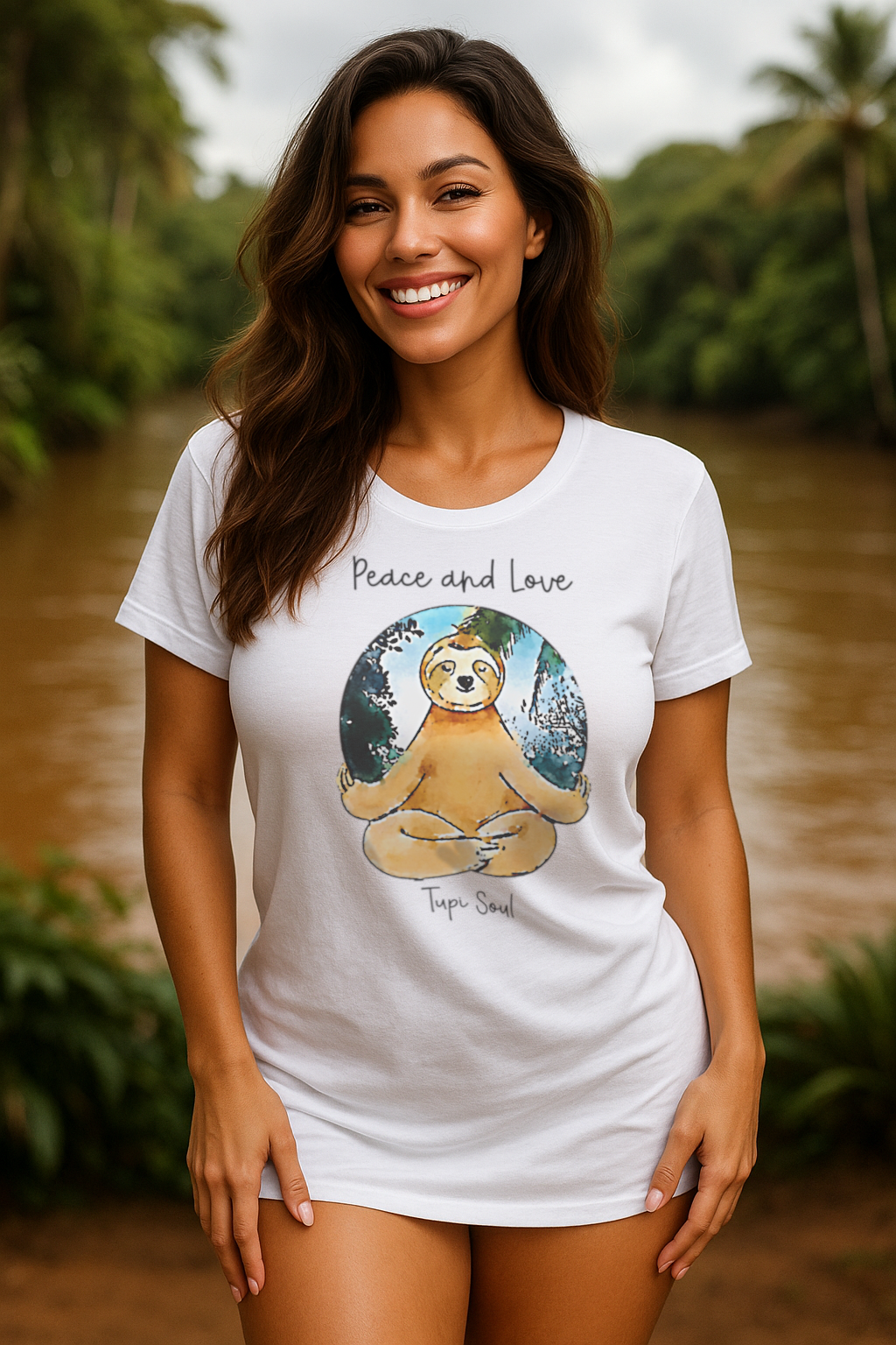 Camiseta Mensagem Paz e Amor do Bicho-Preguiça
