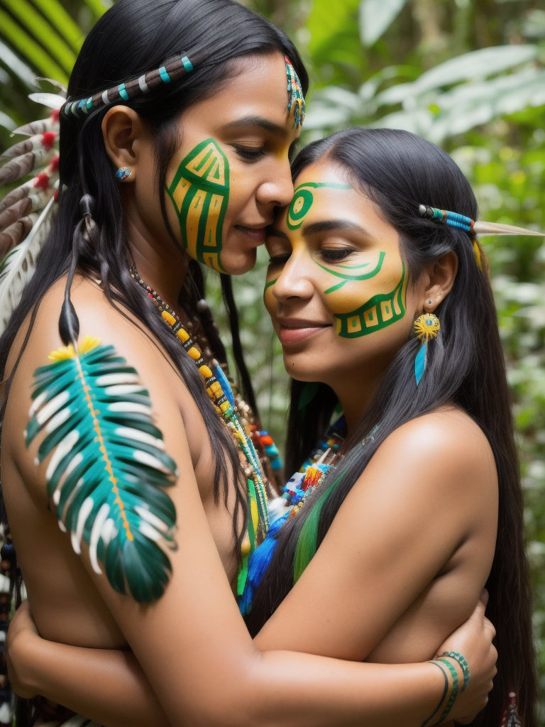 Casal Indígena Originário Brasileiro se Abraçando com Amor na Amazônia