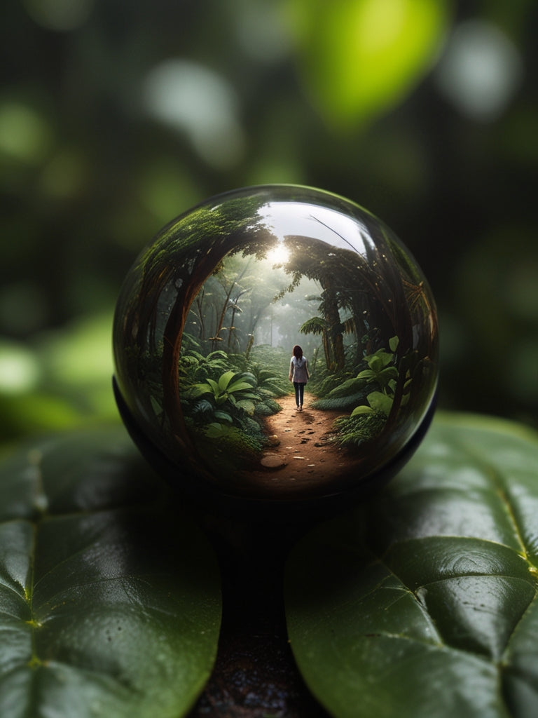 Esfera Estilo Bola de Cristal na Selva Mostrando Visão da Amazônia