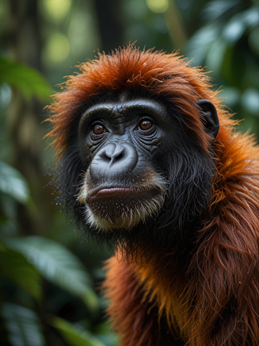Macaco de Pelos Ruivos e Olhar Penetrante Vigiando a Selva Amazônica