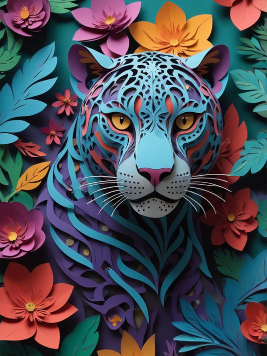 Onça de Origami feita em Papel Colorido Representando a Riqueza da Amazônia