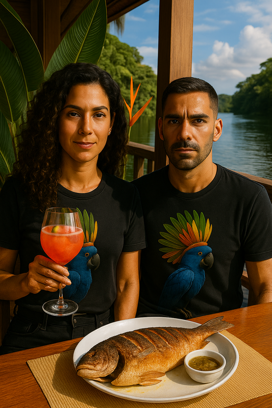 Arara e Cocar: Camiseta Fusão de Cultura Amazônica