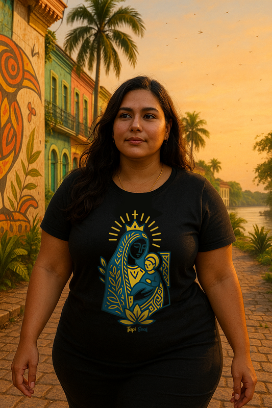 Camiseta Nossa Senhora de Nazaré Dourada e Azul