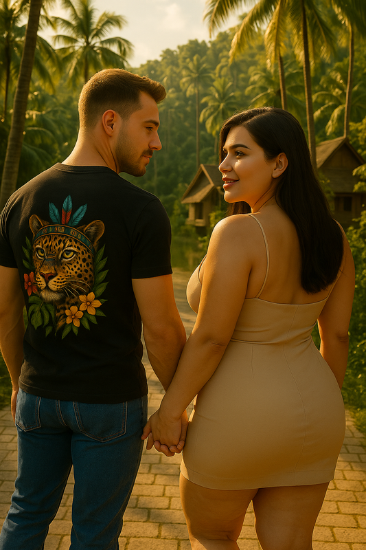 Camiseta Onça Pintada entre Plantas Amazônicas
