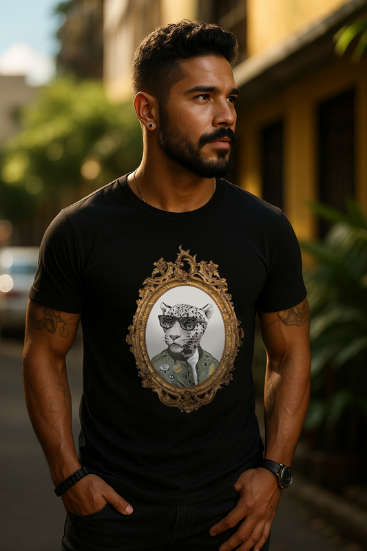 Camiseta Onça de Óculos: Aventura com Rainha do Céu