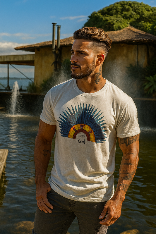 Desperte Seu Espírito: Camiseta Cocar Penas Azuis