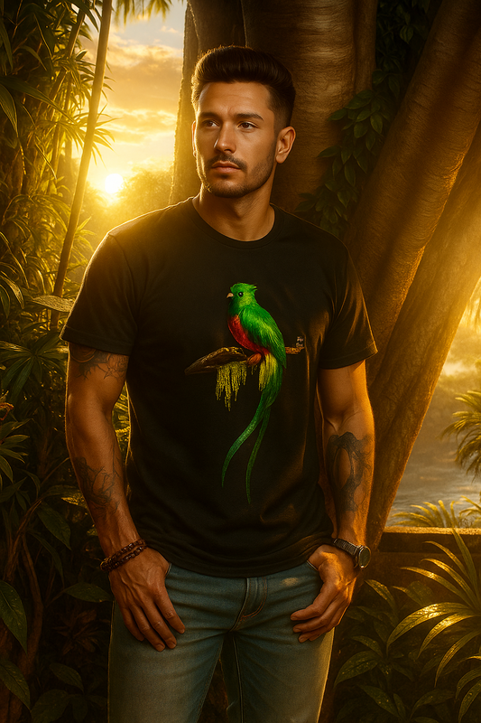 Quetzal Pavão: Camiseta Voe com o Espírito da Floresta