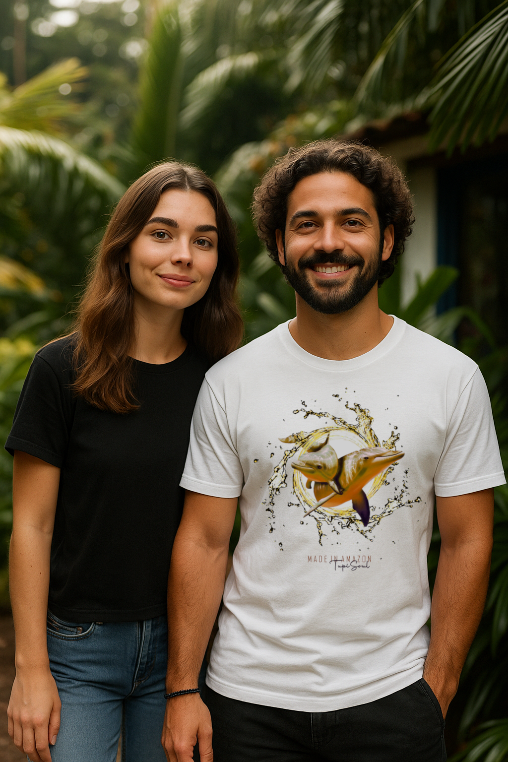Vestir os Rios da Amazônia: Camiseta Botos Cor-de-Rosa