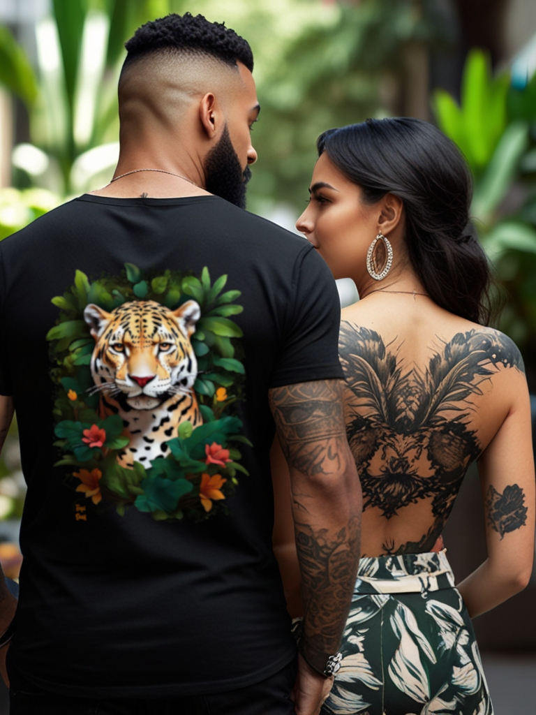 Camiseta Onça Pintada entre Plantas Amazônicas