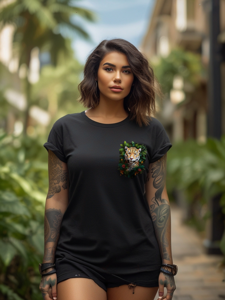 Camiseta Onça Pintada entre Plantas Amazônicas